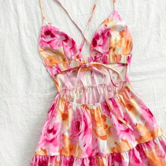 Soleia Floral Printed Spaghetti Strap Backless A-Line Swing Dress For - Picture 5 of 5